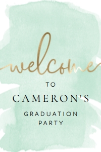 WAT-GRE-3-B005 - WATERCOLOUR GREEN - GOLD FOIL - WELCOME SIGN - PORTRAIT - 24" x 36": WAT-GRE-3-B005 - WATERCOLOUR GREEN - GOLD FOIL - WELCOME SIGN
