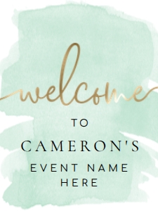 WAT-GRE-3-B005 - WATERCOLOUR GREEN - GOLD FOIL - WELCOME SIGN - PORTRAIT - 18" x 24": WAT-GRE-3-B005 - WATERCOLOUR GREEN - GOLD FOIL - WELCOME SIGN