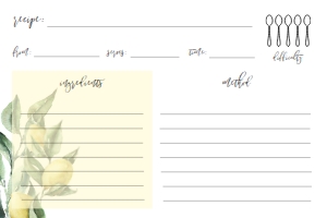 TUL-YEL-2-B758 - TUSCAN LEMONS - YELLOW - RECIPE CARD - 4" x 6": TUL-YEL-1-B761 - TUSCAN LEMONS - YELLOW - BRIDAL SHOWER INVITATION SUITE