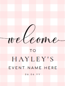 GIN-PNK-3-B011-GINGHAM PINK - WELCOME SIGN - PORTRAIT - 18" x 24": GIN-PNK-3-B011-GINGHAM PINK - WELCOME SIGN