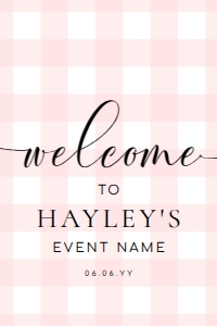 GIN-PNK-3-B011-GINGHAM PINK - WELCOME SIGN - PORTRAIT - 24" x 36": GIN-PNK-3-B011-GINGHAM PINK - WELCOME SIGN