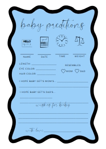 WAV-BKW-10-B3108 - WAVE - BLACK WHTIE - BABY PREDICTIONS - 5" x 7": WAV-BKW-10-B3108 - WAVE - BLACK WHITE - BABY SHOWER GAMES BOOKLET