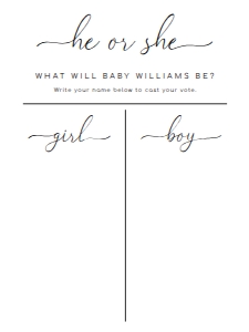 QSC-WHT-7-B2739 - QUINN SCRIPT - WHITE - GENDER REVEAL VOTING BOARD - 18" x 24": QSC-WHT-7-B2739 - QUINN SCRIPT - WHITE - GENDER REVEAL VOTING BOARD