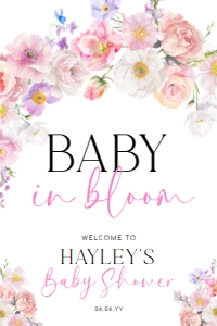 ELO-WHT-3-B3542 - ELOISE - WHITE - BABY IN BLOOM WELCOME SIGN - 24" x 36": ELO-WHT-3-B3542 - ELOISE - WHITE - BABY IN BLOOM WELCOME SIGN