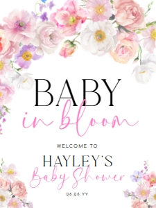 ELO-WHT-3-B3542 - ELOISE - WHITE - BABY IN BLOOM WELCOME SIGN - 18" x 24": ELO-WHT-3-B3542 - ELOISE - WHITE - BABY IN BLOOM WELCOME SIGN