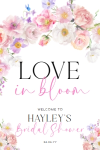 ELO-WHT-3-B3543 - ELOISE - WHITE - LOVE IN BLOOM WELCOME SIGN - 24" x 36": ELO-WHT-3-B3543 - ELOISE - WHITE - LOVE IN BLOOM WELCOME SIGN