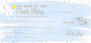 WAT-BLG-14-B3551 - WATERCOLOUR BLUE GOLD - TOOTH FAIRY CHEQUE - DL: WAT-BLG-14-B3551 - WATERCOLOUR BLUE GOLD - TOOTH FAIRY CHEQUE