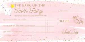 WAT-PKG-14-B3551 - WATERCOLOUR PINK GOLD - TOOTH FAIRY CHEQUE - 4" x 8": WAT-PKG-14-B3551 - WATERCOLOUR PINK GOLD - TOOTH FAIRY CHEQUE
