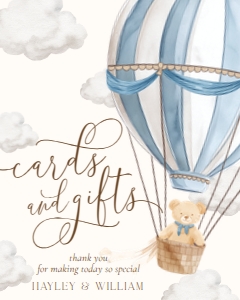BER-BLU-7-B3556 - BEARLY WAIT - BLUE - CARDS AND GIFTS SIGN - 8" x 10": BER-BLU-7-B3556 - BEARLY WAIT - BLUE - CARDS AND GIFTS SIGN