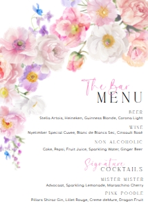 ELO-WHT-12-B3571 - ELOISE - WHITE - BAR MENU - 5" x 7": ELO-WHT-12-B3571 - ELOISE - WHITE - BAR MENU