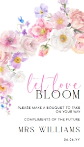 ELO-WHT-6-B3572 - ELOISE - WHITE - FLOWER BAR TAG - 2" x 3.5": ELO-WHT-7-B3638 - ELOISE - WHITE - BOUQUET BAR SIGN