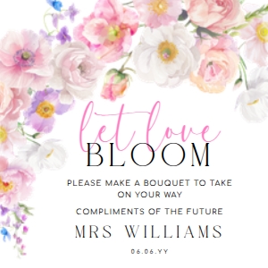 ELO-WHT-6-B3572 - ELOISE - WHITE - FLOWER BAR TAG - 2" x 2": ELO-WHT-7-B3638 - ELOISE - WHITE - BOUQUET BAR SIGN