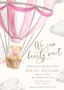 BER-PNK-1-B3544 - BEARLY WAIT - PINK - BABY SHOWER INVITATION - A6: BER-PNK-1-B3544 - BEARLY WAIT - PINK - BABY SHOWER INVITATION