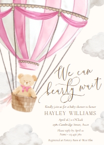 BER-PNK-1-B3544 - BEARLY WAIT - PINK - BABY SHOWER INVITATION - 5" x 7": BER-PNK-1-B3544 - BEARLY WAIT - PINK - BABY SHOWER INVITATION