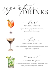 ELE-WHT-7-B3606 - ELLESMERE - WHITE - HIS, HER, OUR SIGNATURE DRINKS SIGN - 5" x 7": ELE-WHT-7-B3606 - ELLESMERE - WHITE - HIS, HER, OUR SIGNATURE DRINKS SIGN