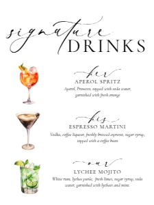 ELE-WHT-7-B3606 - ELLESMERE - WHITE - HIS, HER, OUR SIGNATURE DRINKS SIGN - 18" x 24": ELE-WHT-7-B3606 - ELLESMERE - WHITE - HIS, HER, OUR SIGNATURE DRINKS SIGN