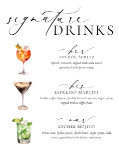 ELE-WHT-7-B3606 - ELLESMERE - WHITE - HIS, HER, OUR SIGNATURE DRINKS SIGN - 11" x 14": ELE-WHT-7-B3606 - ELLESMERE - WHITE - HIS, HER, OUR SIGNATURE DRINKS SIGN