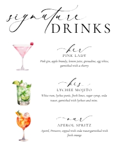 ELE-WHT-7-B3606 - ELLESMERE - WHITE - HIS, HER, OUR SIGNATURE DRINKS SIGN - 8" x 10": ELE-WHT-7-B3606 - ELLESMERE - WHITE - HIS, HER, OUR SIGNATURE DRINKS SIGN