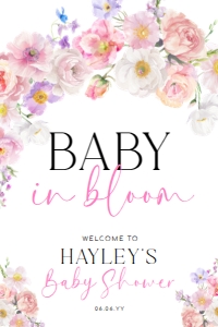 ELO-WHT-3-B3542 - ELOISE - WHITE - BABY IN BLOOM WELCOME SIGN - 20" x 30": ELO-WHT-3-B3542 - ELOISE - WHITE - BABY IN BLOOM WELCOME SIGN