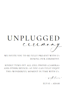 ELE-WHT-7-B3644 - ELLESMERE - WHITE - UNPLUGGED CEREMONY SIGN - 5" x 7": ELE-WHT-7-B3644 - ELLESMERE - WHITE - UNPLUGGED CEREMONY SIGN