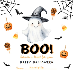 HAL-MLT-6-B3666 - HALLOWEEN - MULTI - BOO GHOST TAG - 2" x 2": HAL-MLT-6-B3666 - HALLOWEEN - MULTI - BOO GHOST TAG