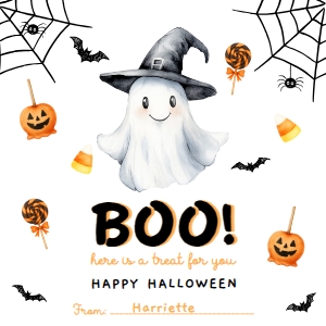 HAL-MLT-6-B3666 - HALLOWEEN - MULTI - BOO GHOST TAG - 2.5" x 2.5": HAL-MLT-6-B3666 - HALLOWEEN - MULTI - BOO GHOST TAG