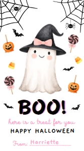 HAL-PNK-6-B3667 - HALLOWEEN - MULTI - BOO GHOST LOLLIPOP TAG - 5cm x 9cm: HAL-PNK-6-B3667 - HALLOWEEN - MULTI - BOO GHOST LOLLIPOP TAG