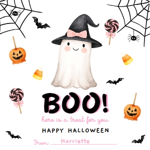 HAL-PNK-6-B3667 - HALLOWEEN - MULTI - BOO GHOST LOLLIPOP TAG - 2.5" x 2.5": HAL-PNK-6-B3667 - HALLOWEEN - MULTI - BOO GHOST LOLLIPOP TAG