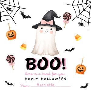 HAL-PNK-6-B3667 - HALLOWEEN - MULTI - BOO GHOST LOLLIPOP TAG - 2" x 2": HAL-PNK-6-B3667 - HALLOWEEN - MULTI - BOO GHOST LOLLIPOP TAG