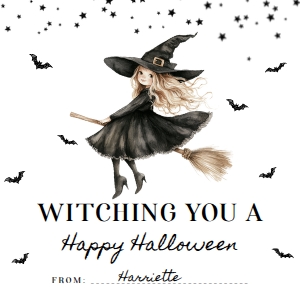 HAL-BLK-6-B3668 - HALLOWEEN - BLACK - WITCHING TAG - 2.5" x 2.5": HAL-BLK-6-B3668 - HALLOWEEN - BLACK - WITCHING TAG