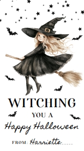 HAL-BLK-6-B3668 - HALLOWEEN - BLACK - WITCHING TAG - 5cm x 9cm: HAL-BLK-6-B3668 - HALLOWEEN - BLACK - WITCHING TAG