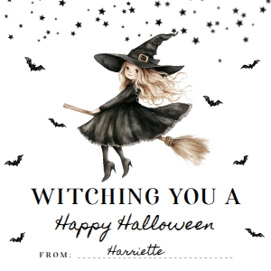 HAL-BLK-6-B3668 - HALLOWEEN - BLACK - WITCHING TAG - 2" x 2": HAL-BLK-6-B3668 - HALLOWEEN - BLACK - WITCHING TAG