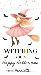 HAL-PNK-6-B3668 - HALLOWEEN - PINK - WITCHING TAG - 5cm x 9cm: HAL-PNK-6-B3668 - HALLOWEEN - PINK - WITCHING TAG