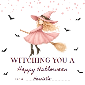 HAL-PNK-6-B3668 - HALLOWEEN - PINK - WITCHING TAG - 2.5" x 2.5": HAL-PNK-6-B3668 - HALLOWEEN - PINK - WITCHING TAG