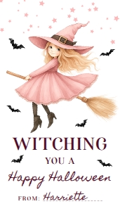 HAL-PNK-6-B3668 - HALLOWEEN - PINK - WITCHING TAG - 2" x 3.5": HAL-PNK-6-B3668 - HALLOWEEN - PINK - WITCHING TAG