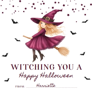 HAL-PUR-6-B3668 - HALLOWEEN - PURPLE - WITCHING TAG - 2" x 2": HAL-PUR-6-B3668 - HALLOWEEN - PURPLE - WITCHING TAG