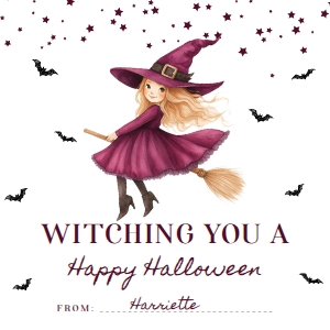 HAL-PUR-6-B3668 - HALLOWEEN - PURPLE - WITCHING TAG - 2.5" x 2.5": HAL-PUR-6-B3668 - HALLOWEEN - PURPLE - WITCHING TAG