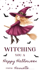 HAL-PUR-6-B3668 - HALLOWEEN - PURPLE - WITCHING TAG - 5cm x 9cm: HAL-PUR-6-B3668 - HALLOWEEN - PURPLE - WITCHING TAG