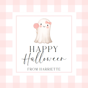GIN-PNK-6-B3670 - GINGHAM - PINK - HALLOWEEN GHOST TAG - 2" x 2": GIN-PNK-6-B3670 - GINGHAM - PINK - HALLOWEEN GHOST TAG