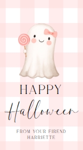 GIN-PNK-6-B3670 - GINGHAM - PINK - HALLOWEEN GHOST TAG - 5cm x 9cm: GIN-PNK-6-B3670 - GINGHAM - PINK - HALLOWEEN GHOST TAG