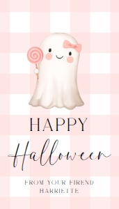 GIN-PNK-6-B3670 - GINGHAM - PINK - HALLOWEEN GHOST TAG - 2" x 3.5": GIN-PNK-6-B3670 - GINGHAM - PINK - HALLOWEEN GHOST TAG