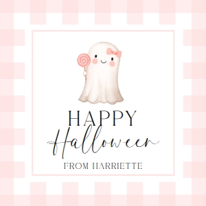 GIN-PNK-6-B3670 - GINGHAM - PINK - HALLOWEEN GHOST TAG - 2.5" x 2.5": GIN-PNK-6-B3670 - GINGHAM - PINK - HALLOWEEN GHOST TAG
