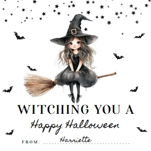 HAL-BLK-6-B3671 - HALLOWEEN - BLACK - WITCHING TAG - 2" x 2": HAL-BLK-6-B3671 - HALLOWEEN - BLACK - WITCHING TAG