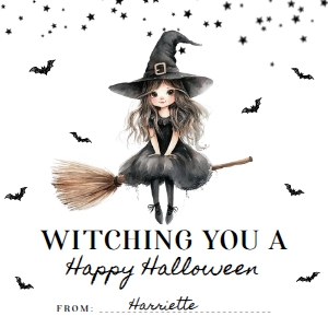 HAL-BLK-6-B3671 - HALLOWEEN - BLACK - WITCHING TAG - 2.5" x 2.5": HAL-BLK-6-B3671 - HALLOWEEN - BLACK - WITCHING TAG
