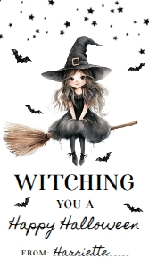 HAL-BLK-6-B3671 - HALLOWEEN - BLACK - WITCHING TAG - 5cm x 9cm: HAL-BLK-6-B3671 - HALLOWEEN - BLACK - WITCHING TAG