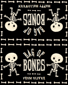 HAL-BLK-6-B3678 - HALLOWEEN - BLACK - BAG-O-BONES BAG TOPPER - 4" x 5": HAL-BLK-6-B3678 - HALLOWEEN - BLACK - BAG-O-BONES BAG TOPPER