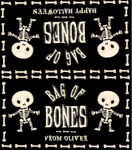 HAL-BLK-6-B3678 - HALLOWEEN - BLACK - BAG-O-BONES BAG TOPPER - 3.5" x 4": HAL-BLK-6-B3678 - HALLOWEEN - BLACK - BAG-O-BONES BAG TOPPER