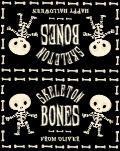HAL-BLK-6-B3679 - HALLOWEEN - BLACK - BAG-O-BONES BAG TOPPER - 4" x 5": HAL-BLK-6-B3679 - HALLOWEEN - BLACK - BAG-O-BONES BAG TOPPER