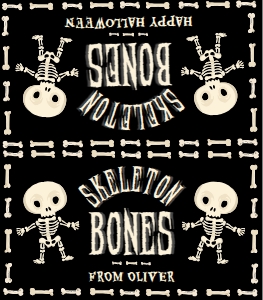 HAL-BLK-6-B3679 - HALLOWEEN - BLACK - BAG-O-BONES BAG TOPPER - 3.5" x 4": HAL-BLK-6-B3679 - HALLOWEEN - BLACK - BAG-O-BONES BAG TOPPER