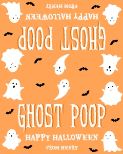 HAL-ORG-6-B3682 - HALLOWEEN - ORANGE - GHOST POOP BAG TOPPER - 4" x 5": HAL-ORG-6-B3682 - HALLOWEEN - ORANGE - GHOST POOP BAG TOPPER